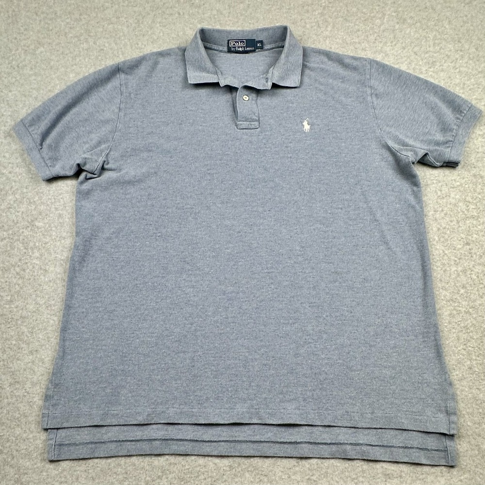 VTG Polo Ralph Lauren Polo Shirt Mens XL Heathered Blue Classic Fit Short Sleeve